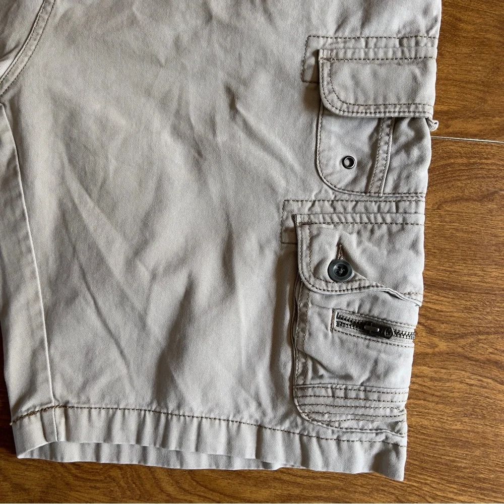 IRON CO. Mens Khaki Beige Canvas 100% Cotton Cargo Utility Shorts size 38